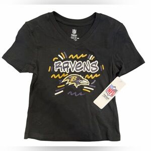 NWT NFL Baltimore Ravens Black V-Neck Short Sleeve Tee, Girls XS (4/5)